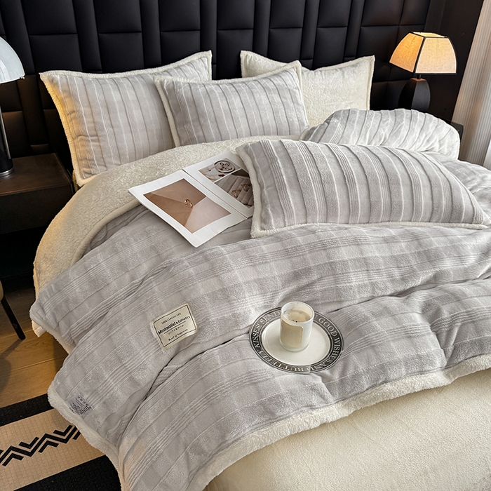 91家纺网 家纺一手货源 找家纺 青竹苑 2025新款A类玉兔绒北极绒纯色单被套被套单件 玉兔灰【双面加绒】