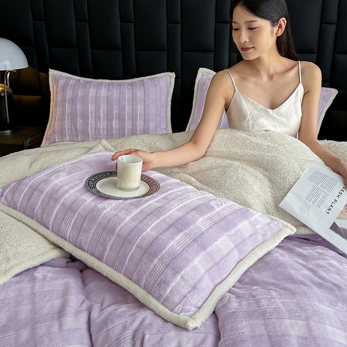 91家纺网 家纺一手货源 找家纺 青竹苑 2025新款A类玉兔绒北极绒纯色单被套被套单件 玉兔紫【双面加绒】