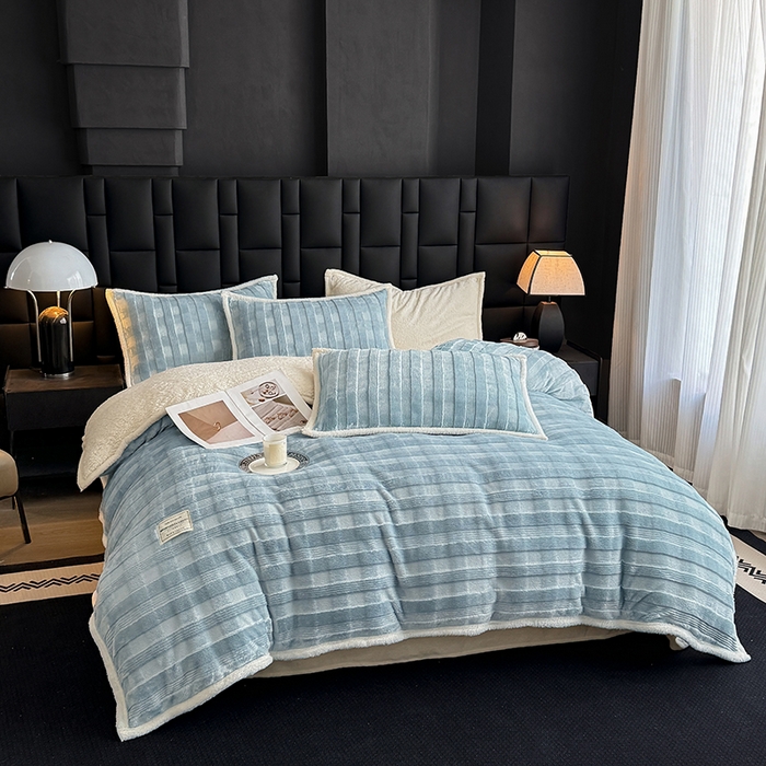 91家纺网 家纺一手货源 找家纺 青竹苑 2025新款A类玉兔绒北极绒纯色单被套被套单件 玉兔蓝【双面加绒】