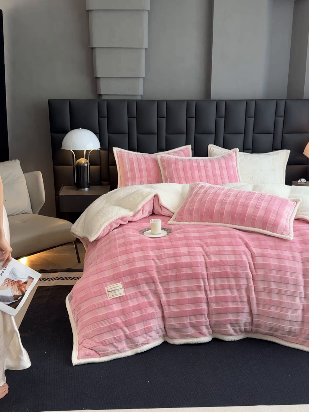 91家纺网 家纺一手货源 找家纺 青竹苑 2025新款A类玉兔绒北极绒纯色单被套被套单件 玉兔粉【双面加绒】