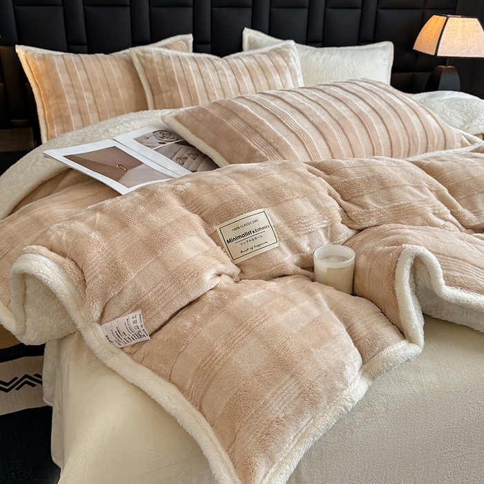 91家纺网 家纺一手货源 找家纺 青竹苑 2025新款A类玉兔绒北极绒纯色四件套 玉兔咖【双面加绒】