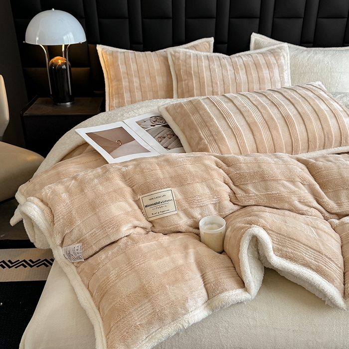 91家纺网 家纺一手货源 找家纺 青竹苑 2025新款A类玉兔绒北极绒纯色四件套 玉兔咖【双面加绒】