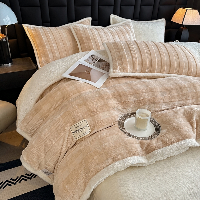 91家纺网 家纺一手货源 找家纺 青竹苑 2025新款A类玉兔绒北极绒纯色四件套 玉兔咖【双面加绒】