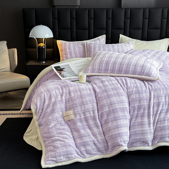 91家纺网 家纺一手货源 找家纺 青竹苑 2025新款A类玉兔绒北极绒纯色四件套 玉兔紫【双面加绒】