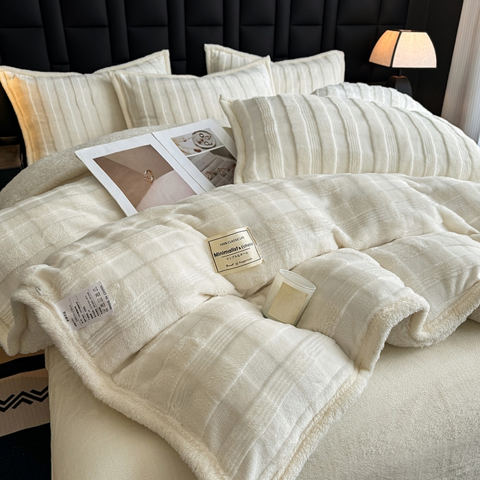 91家纺网 家纺一手货源 找家纺 青竹苑 2025新款A类玉兔绒北极绒纯色四件套 玉兔白【双面加绒】