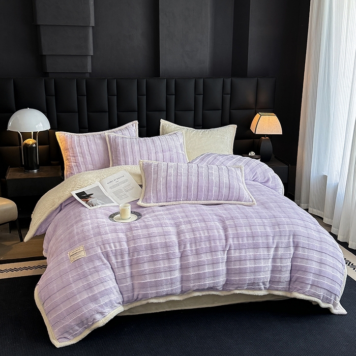 91家纺网 家纺一手货源 找家纺 青竹苑 2025新款A类玉兔绒北极绒纯色四件套 玉兔紫【双面加绒】