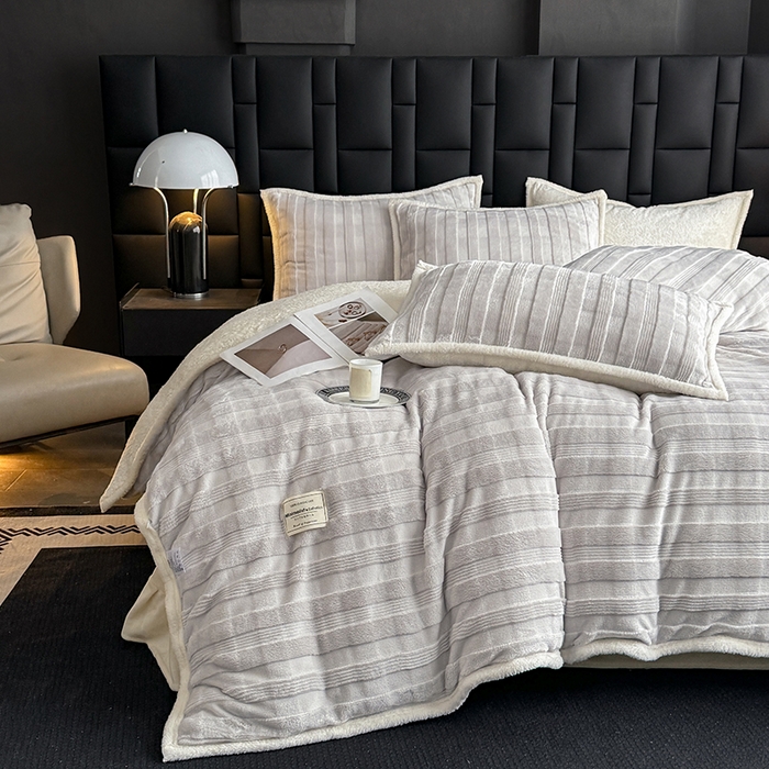 91家纺网 家纺一手货源 找家纺 青竹苑 2025新款A类玉兔绒北极绒纯色四件套 玉兔灰【双面加绒】