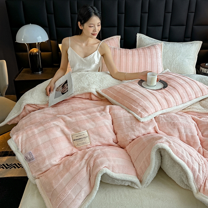 91家纺网 家纺一手货源 找家纺 青竹苑 2025新款A类玉兔绒北极绒纯色四件套 玉兔玉【双面加绒】