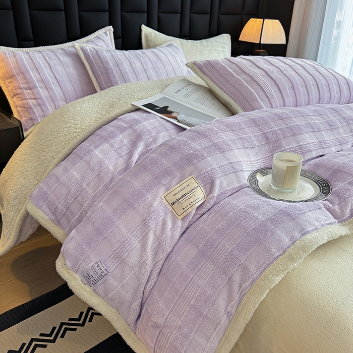 91家纺网 家纺一手货源 找家纺 青竹苑 2025新款A类玉兔绒北极绒纯色四件套 玉兔紫【双面加绒】