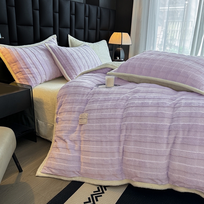 91家纺网 家纺一手货源 找家纺 青竹苑 2025新款A类玉兔绒北极绒纯色四件套 玉兔紫【双面加绒】