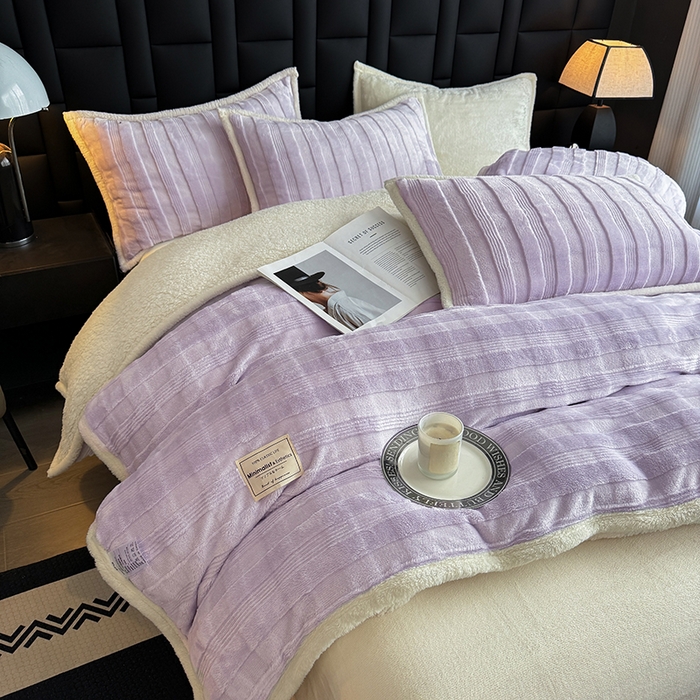 91家纺网 家纺一手货源 找家纺 青竹苑 2025新款A类玉兔绒北极绒纯色四件套 玉兔紫【双面加绒】