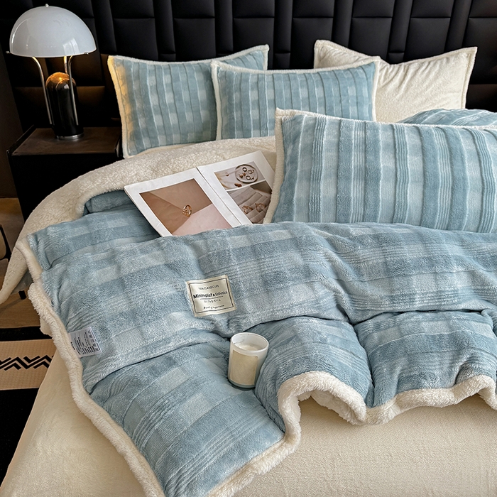 91家纺网 家纺一手货源 找家纺 青竹苑 2025新款A类玉兔绒北极绒纯色四件套 玉兔蓝【双面加绒】