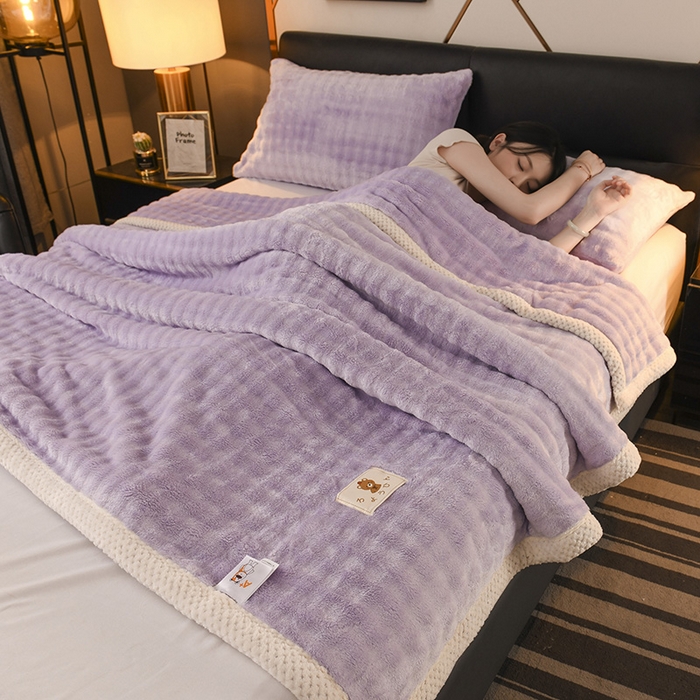 91家纺网 家纺一手货源 找家纺 青竹苑 2025新款兔毛绒多功能盖毯毛毯 简梦-芋紫