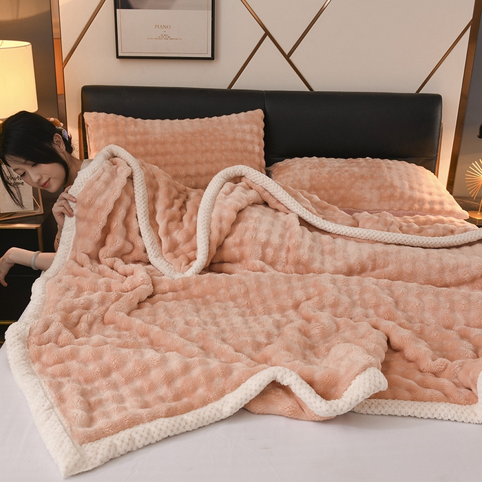 91家纺网 家纺一手货源 找家纺 青竹苑 2025新款兔毛绒多功能盖毯毛毯 简梦-玉粉1