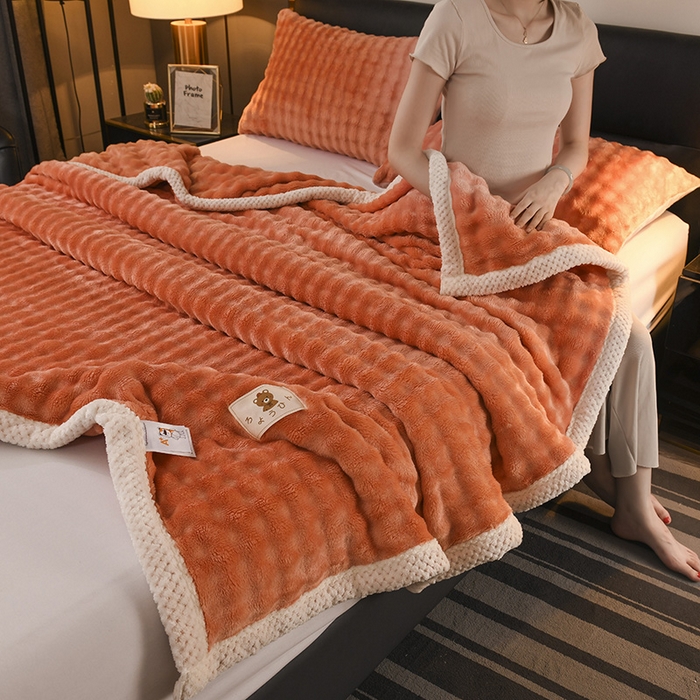 91家纺网 家纺一手货源 找家纺 青竹苑 2025新款兔毛绒多功能盖毯毛毯 简梦-赤橙