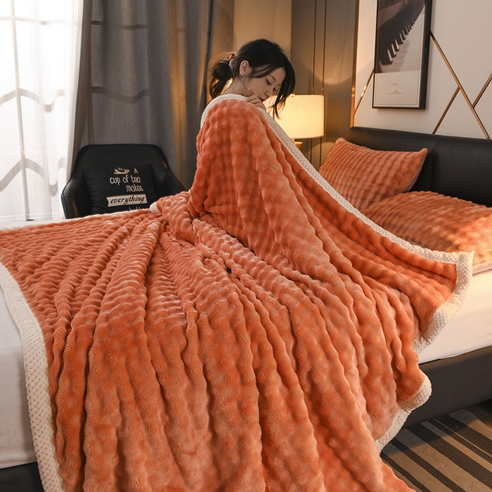 91家纺网 家纺一手货源 找家纺 青竹苑 2025新款兔毛绒多功能盖毯毛毯 简梦-赤橙