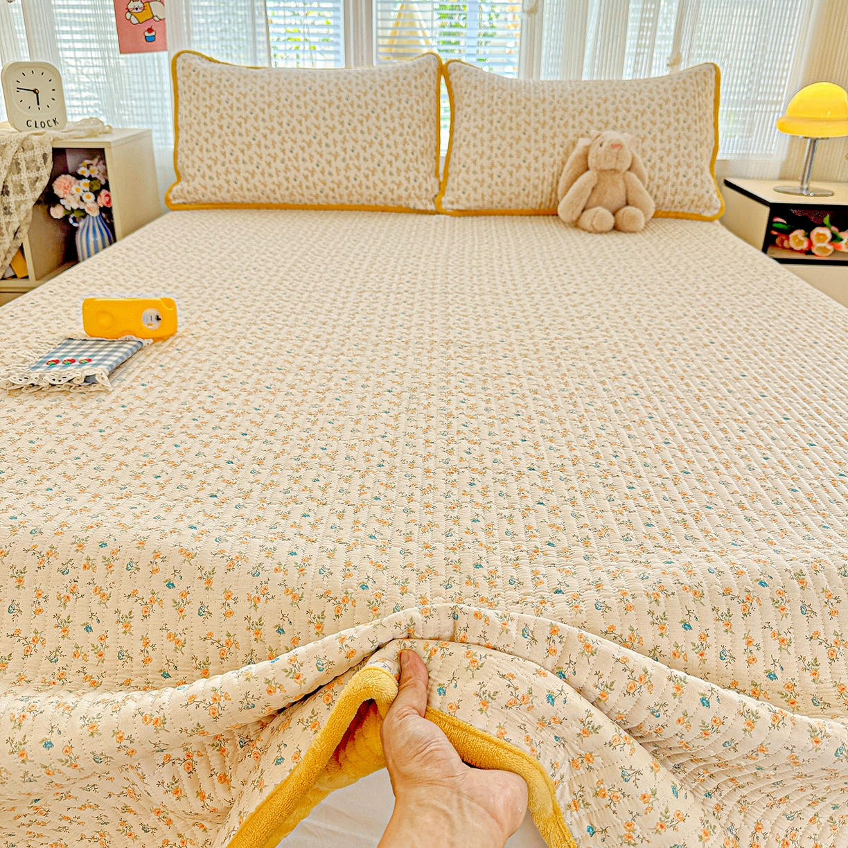 91家纺网 家纺一手货源 找家纺 恒尚居 2025新款全棉牛奶绒床盖四季可用纯棉夹棉床单床褥垫三件套-秋冬款系列一 悦色【A纯棉-B牛奶绒】