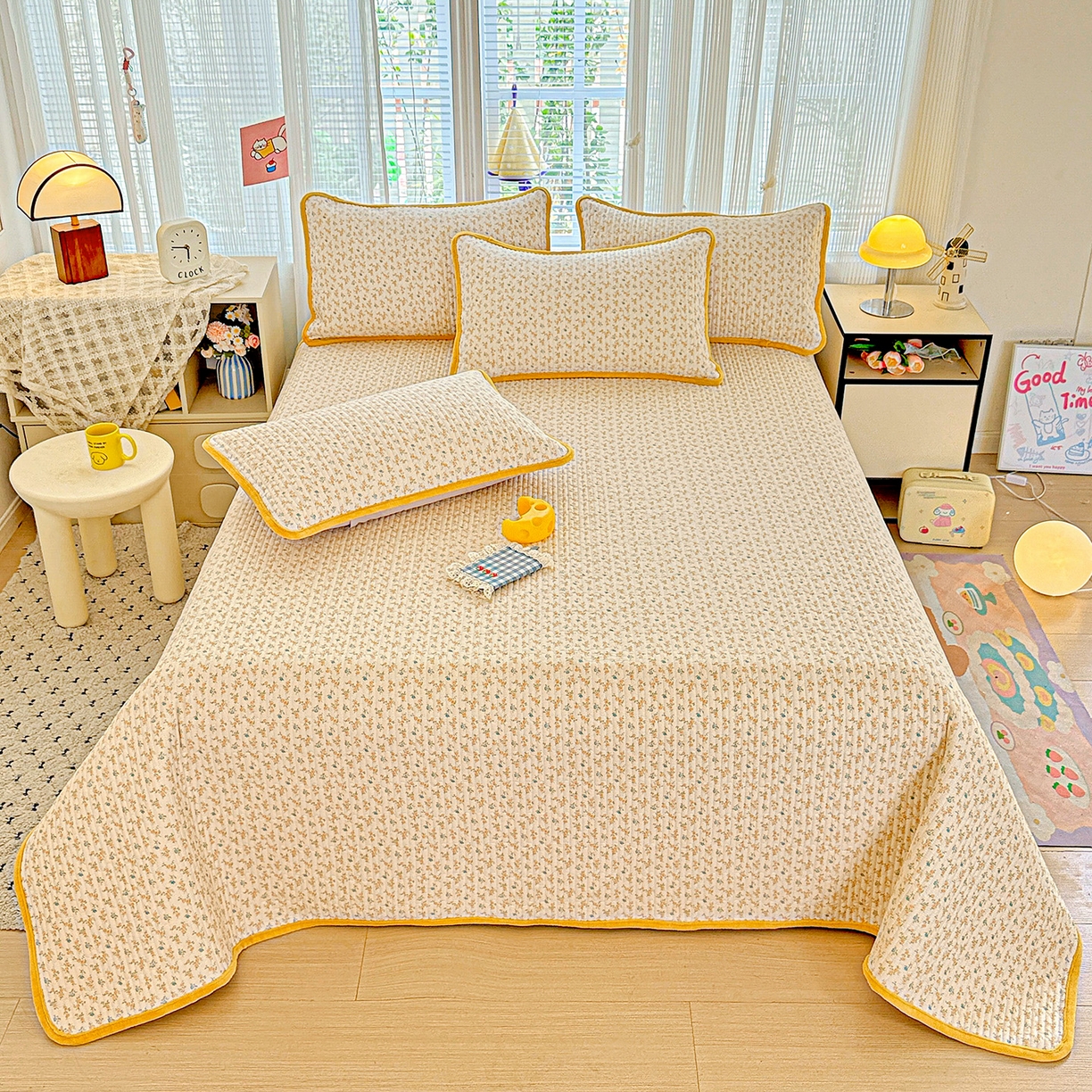 91家纺网 家纺一手货源 找家纺 恒尚居 2025新款全棉牛奶绒床盖四季可用纯棉夹棉床单床褥垫三件套-秋冬款系列一 悦色【A纯棉-B牛奶绒】