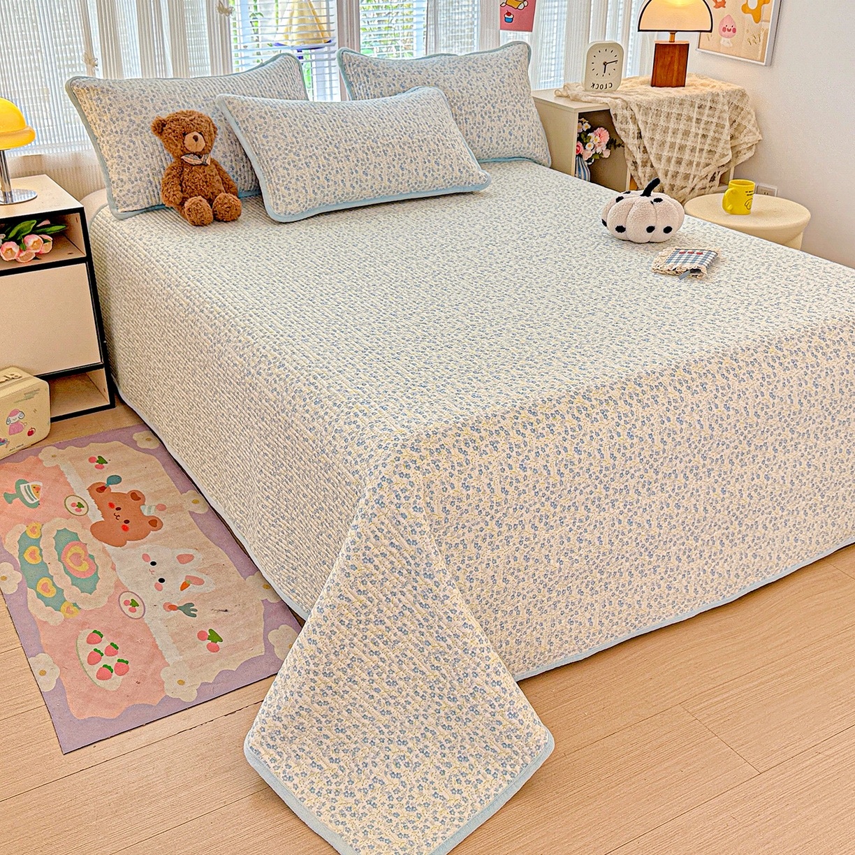 91家纺网 家纺一手货源 找家纺 恒尚居 2025新款全棉牛奶绒床盖四季可用纯棉夹棉床单床褥垫三件套-秋冬款系列一 雪兰【A纯棉-B牛奶绒】