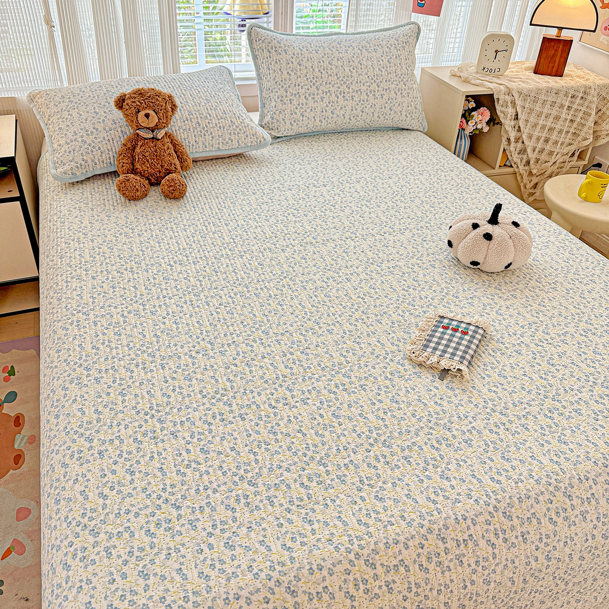 91家纺网 家纺一手货源 找家纺 恒尚居 2025新款全棉牛奶绒床盖四季可用纯棉夹棉床单床褥垫三件套-秋冬款系列一 雪兰【A纯棉-B牛奶绒】