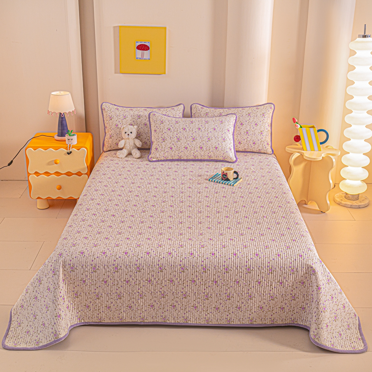 91家纺网 家纺一手货源 找家纺 恒尚居 2025新款全棉牛奶绒床盖四季可用纯棉夹棉床单床褥垫三件套-秋冬款系列一 熏衣紫【A纯棉-B牛奶绒】