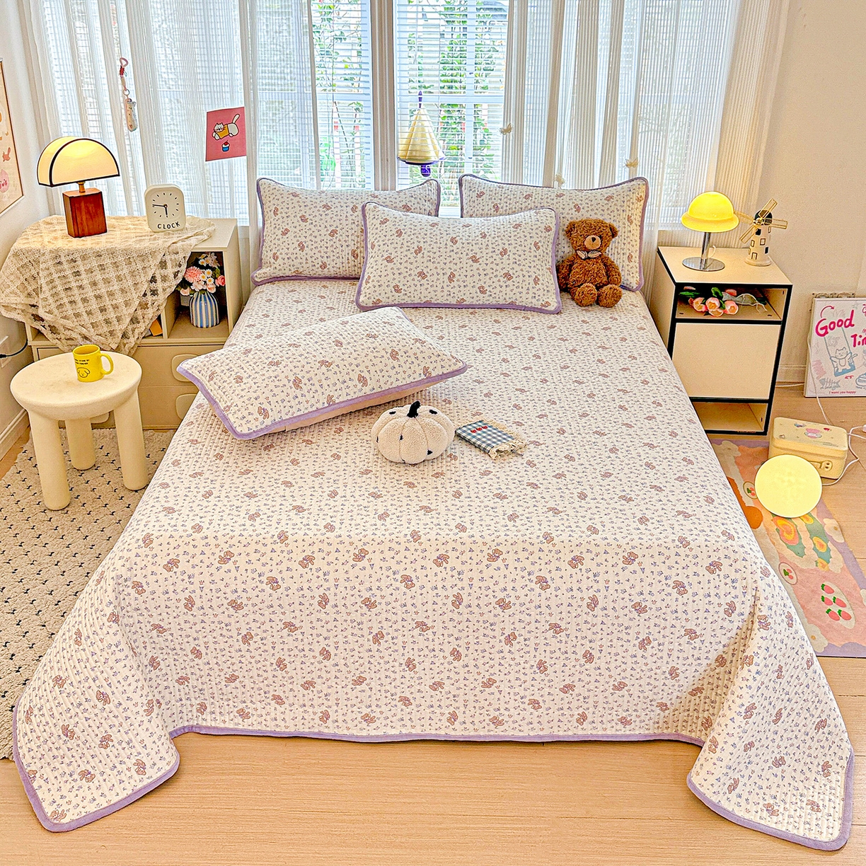 91家纺网 家纺一手货源 找家纺 （总）恒尚居 2025新款全棉牛奶绒床盖四季可用纯棉夹棉床单床褥垫三件套-秋冬款系列一