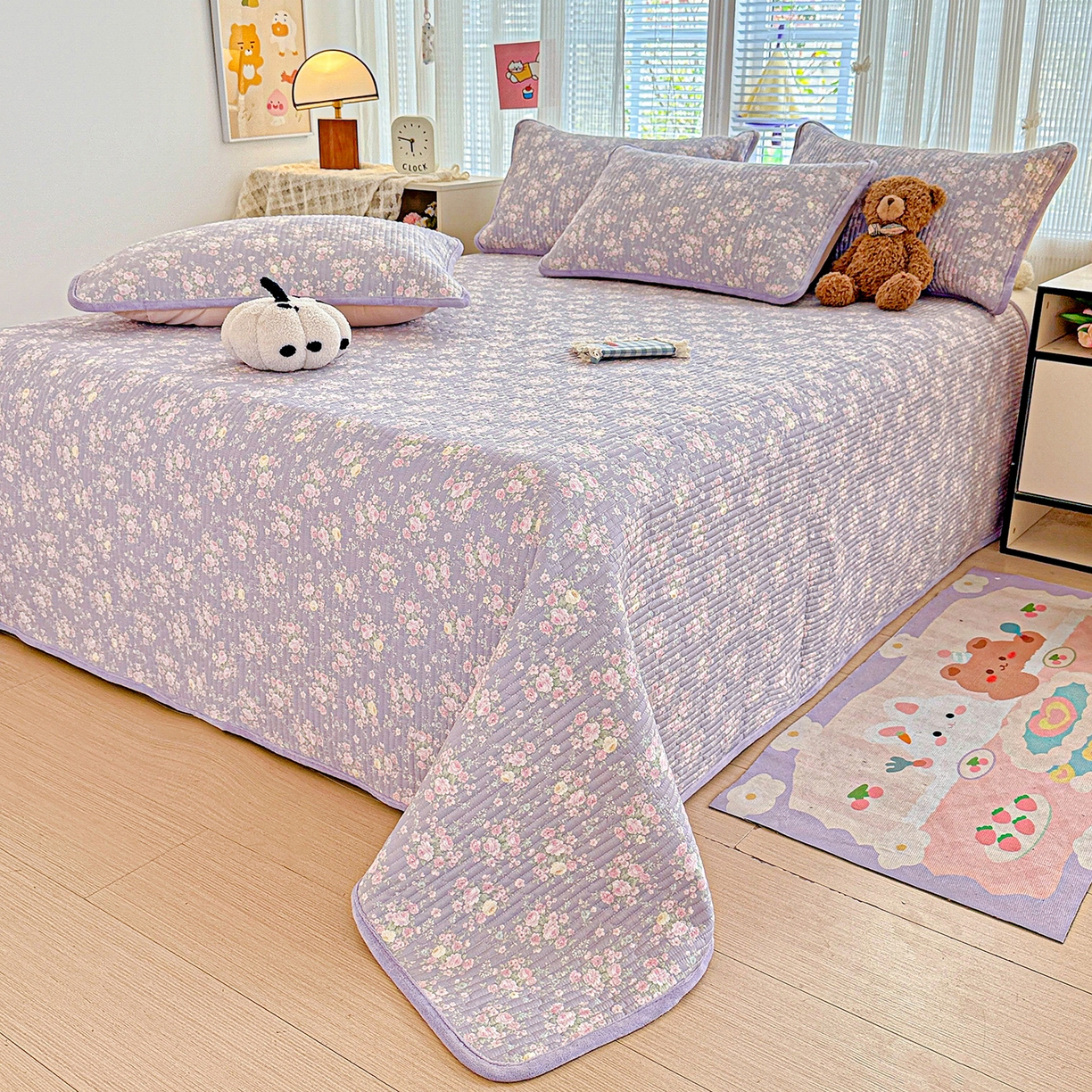 91家纺网 家纺一手货源 找家纺 恒尚居 2025新款全棉牛奶绒床盖四季可用纯棉夹棉床单床褥垫三件套-秋冬款系列一 花田物语【A纯棉-B牛奶绒】