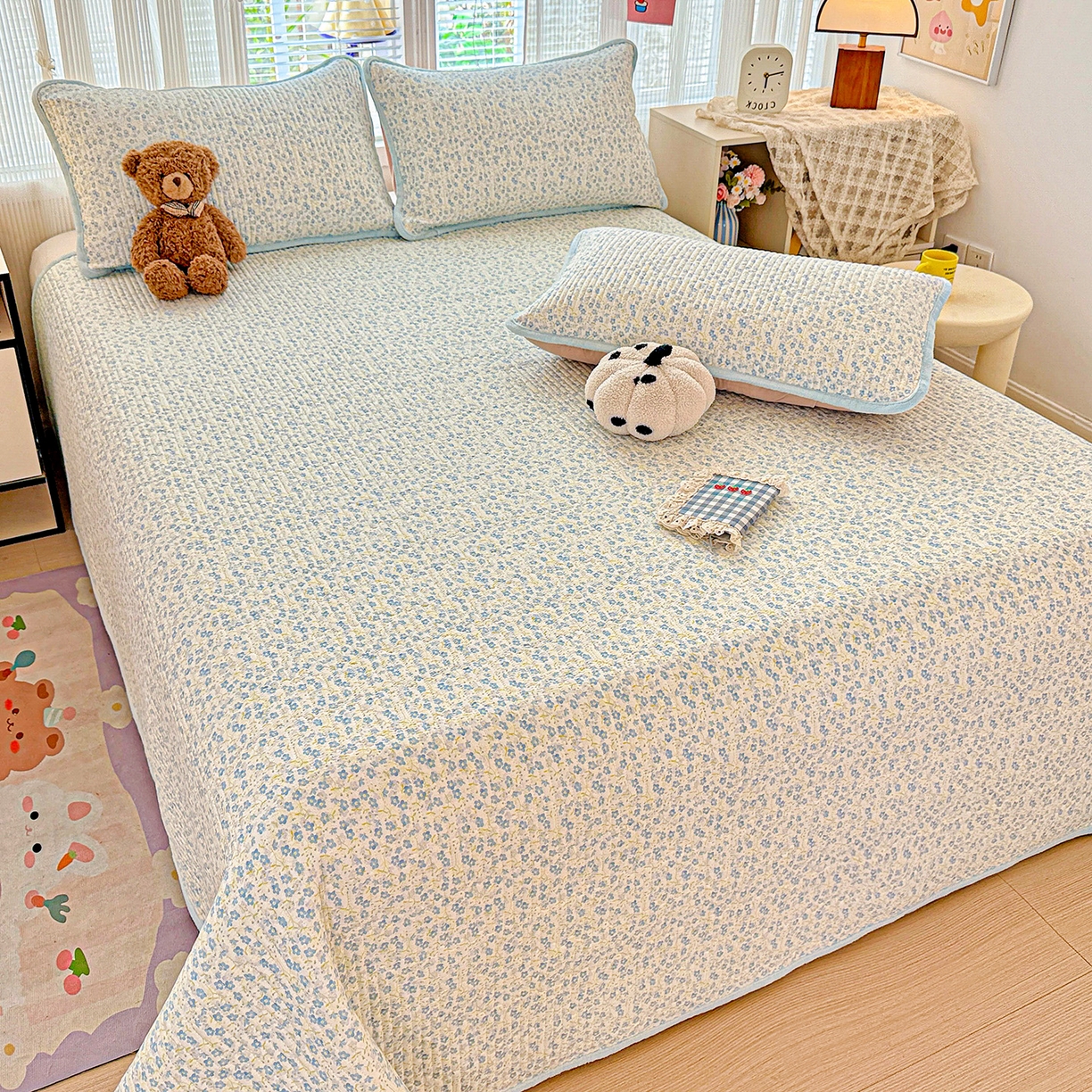 91家纺网 家纺一手货源 找家纺 恒尚居 2025新款全棉牛奶绒床盖四季可用纯棉夹棉床单床褥垫三件套-秋冬款系列一 雪兰【A纯棉-B牛奶绒】