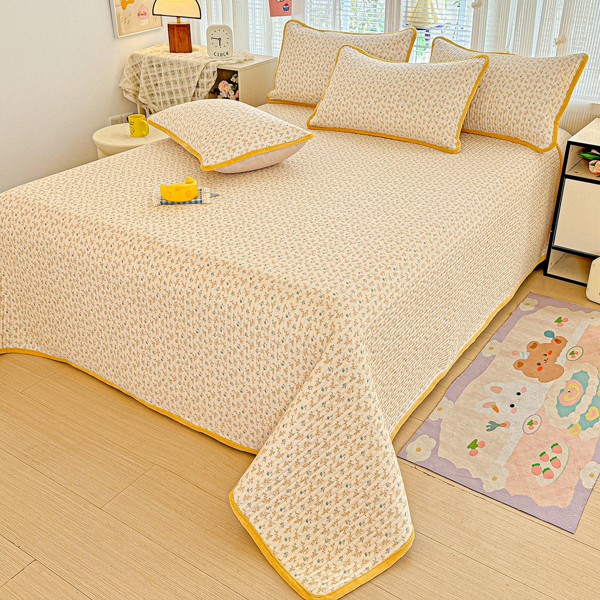 91家纺网 家纺一手货源 找家纺 恒尚居 2025新款全棉牛奶绒床盖四季可用纯棉夹棉床单床褥垫三件套-秋冬款系列一 悦色【A纯棉-B牛奶绒】