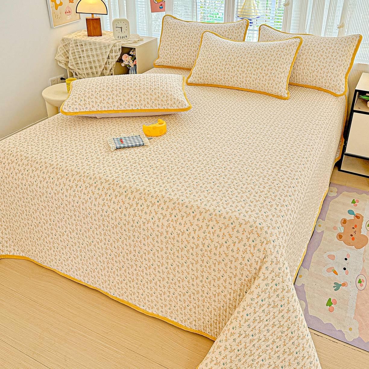 91家纺网 家纺一手货源 找家纺 恒尚居 2025新款全棉牛奶绒床盖四季可用纯棉夹棉床单床褥垫三件套-秋冬款系列一 悦色【A纯棉-B牛奶绒】