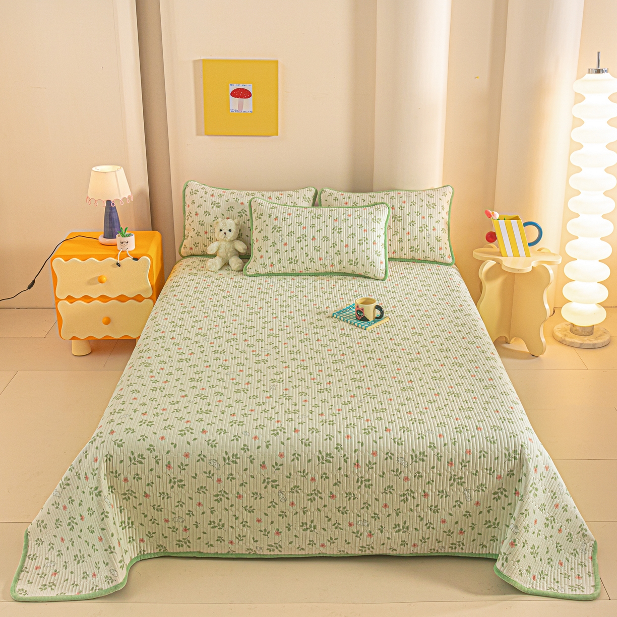 91家纺网 家纺一手货源 找家纺 恒尚居 2025新款全棉牛奶绒床盖四季可用纯棉夹棉床单床褥垫三件套-秋冬款系列一 清新雅韵【A纯棉-B牛奶绒】