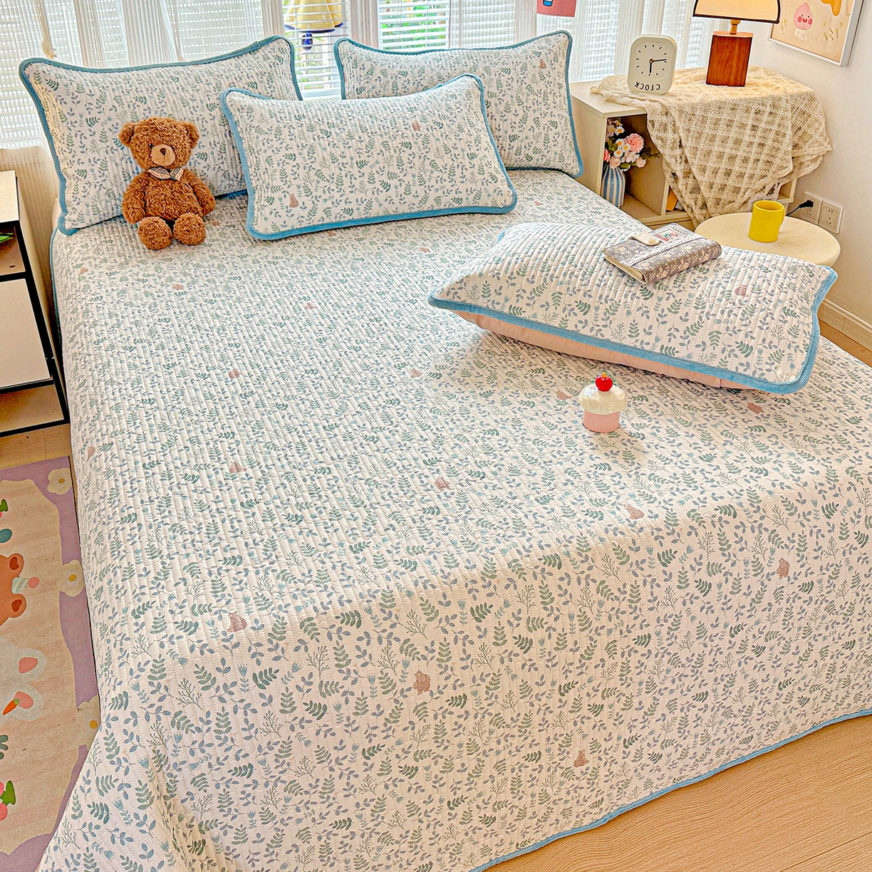 91家纺网 家纺一手货源 找家纺 恒尚居 2025新款全棉牛奶绒床盖四季可用纯棉夹棉床单床褥垫三件套-秋冬款系列一 绿野仙踪【A纯棉-B牛奶绒】