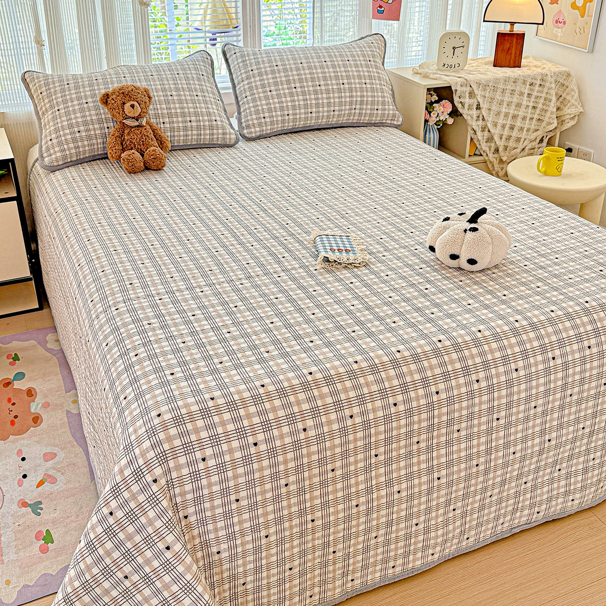 91家纺网 家纺一手货源 找家纺 恒尚居 2025新款全棉牛奶绒床盖四季可用纯棉夹棉床单床褥垫三件套-秋冬款系列一 简格调【A纯棉-B牛奶绒】