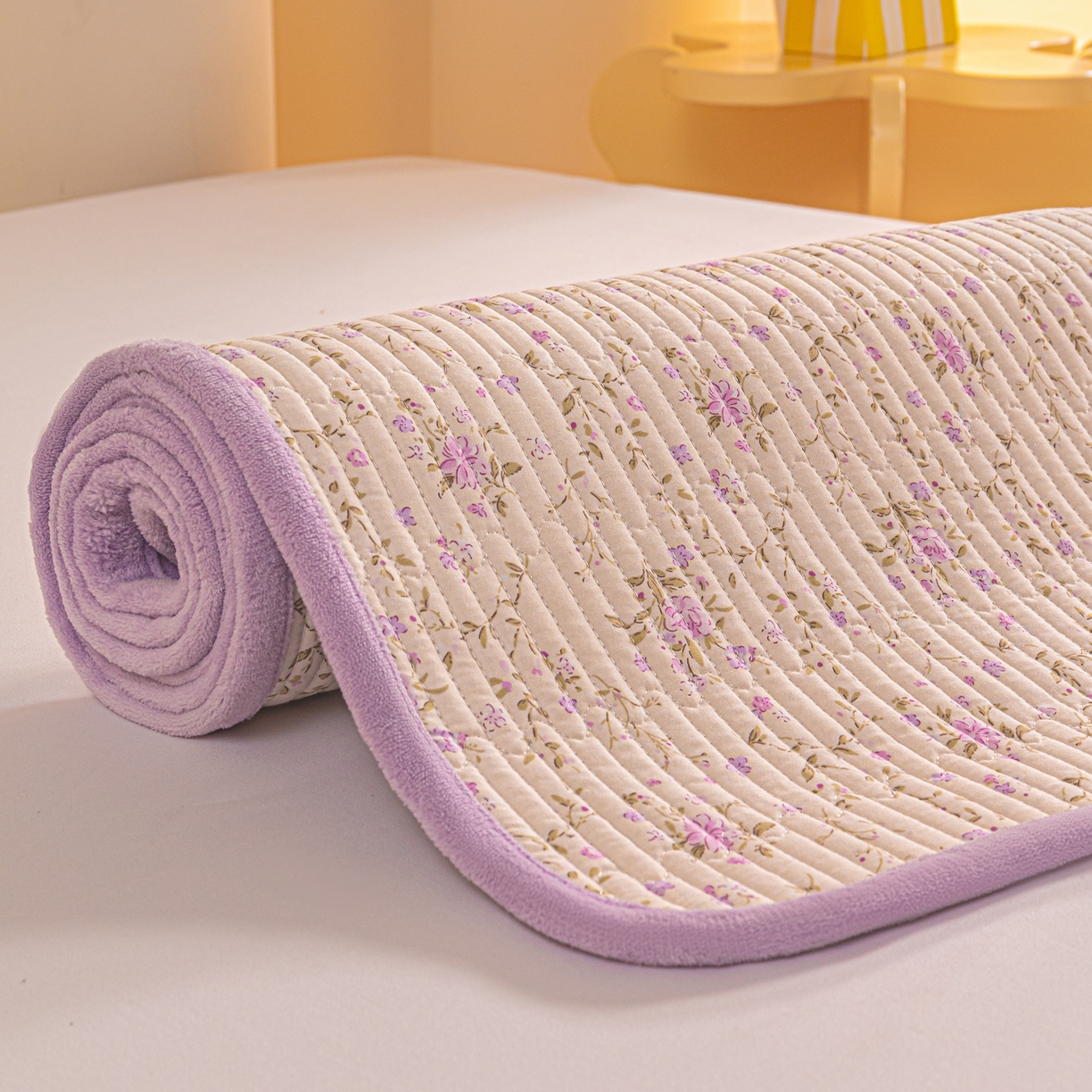 91家纺网 家纺一手货源 找家纺 恒尚居 2025新款全棉牛奶绒床盖四季可用纯棉夹棉床单床褥垫三件套-秋冬款系列一 熏衣紫【A纯棉-B牛奶绒】