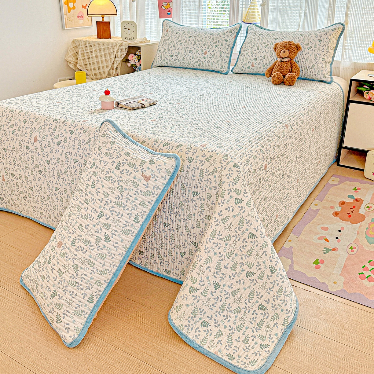 91家纺网 家纺一手货源 找家纺 恒尚居 2025新款全棉牛奶绒床盖四季可用纯棉夹棉床单床褥垫三件套-秋冬款系列一 绿野仙踪【A纯棉-B牛奶绒】