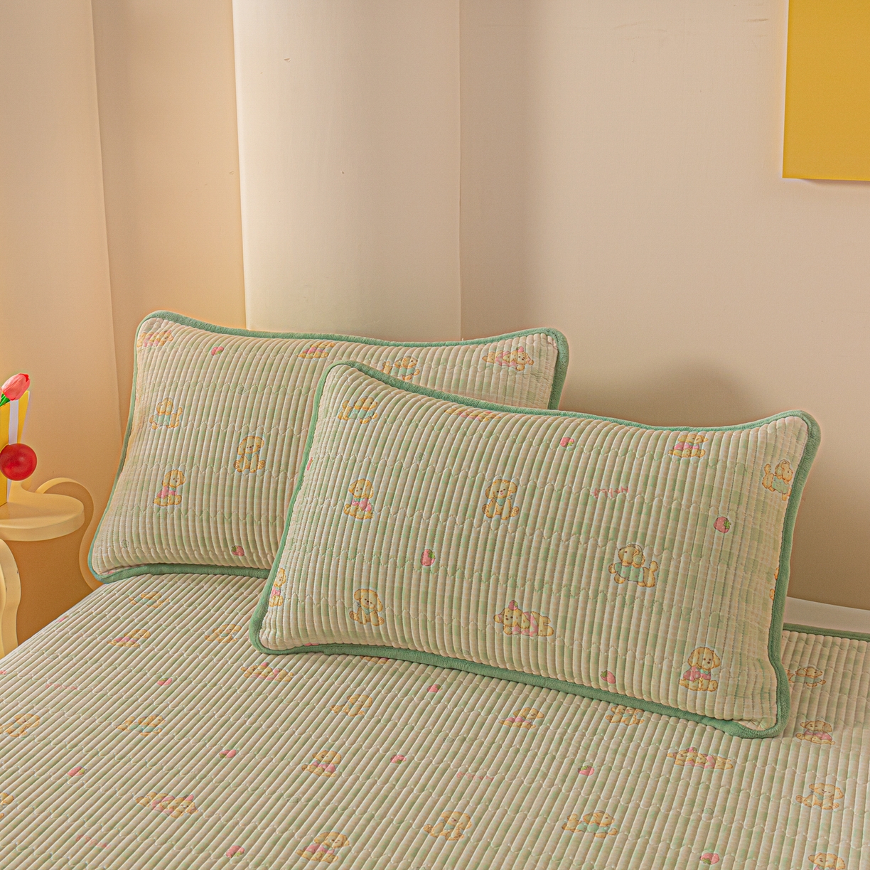 91家纺网 家纺一手货源 找家纺 恒尚居 2025新款全棉牛奶绒床盖四季可用纯棉夹棉床单床褥垫三件套-秋冬款系列一 甜心旺旺【A纯棉-B牛奶绒】