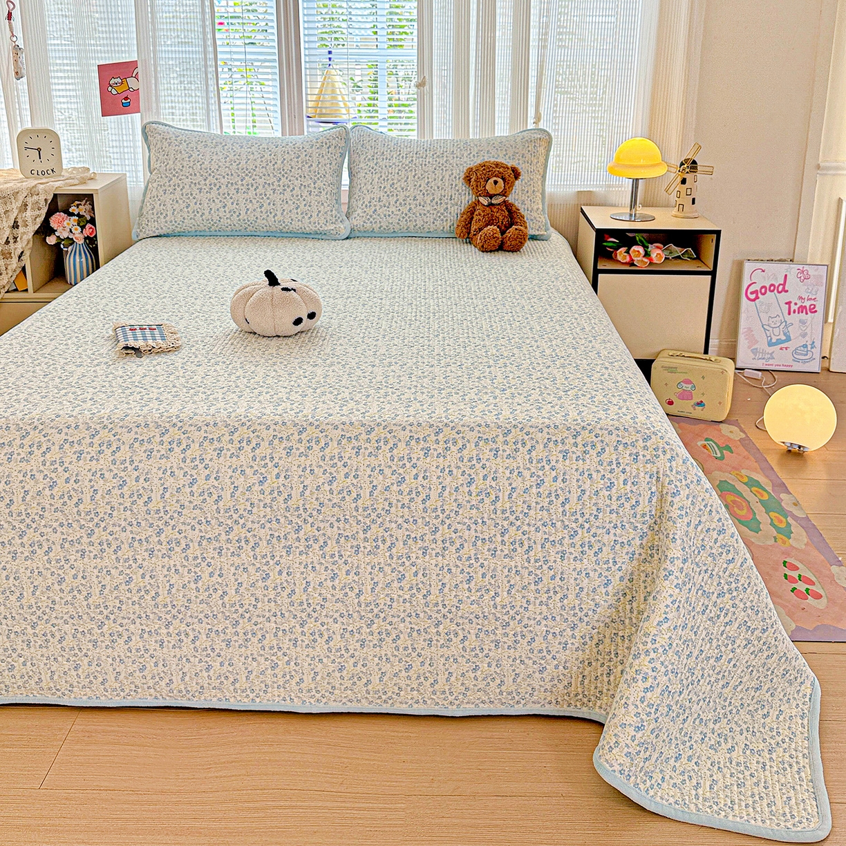 91家纺网 家纺一手货源 找家纺 恒尚居 2025新款全棉牛奶绒床盖四季可用纯棉夹棉床单床褥垫三件套-秋冬款系列一 雪兰【A纯棉-B牛奶绒】