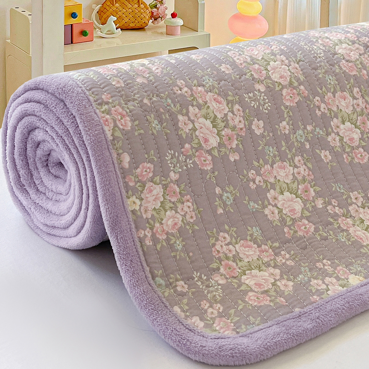 91家纺网 家纺一手货源 找家纺 恒尚居 2025新款全棉牛奶绒床盖四季可用纯棉夹棉床单床褥垫三件套-秋冬款系列一 花田物语【A纯棉-B牛奶绒】