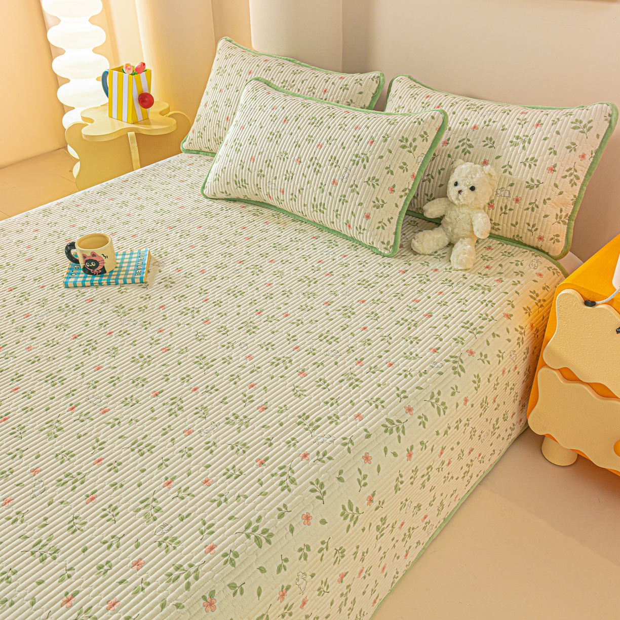 91家纺网 家纺一手货源 找家纺 恒尚居 2025新款全棉牛奶绒床盖四季可用纯棉夹棉床单床褥垫三件套-秋冬款系列一 清新雅韵【A纯棉-B牛奶绒】