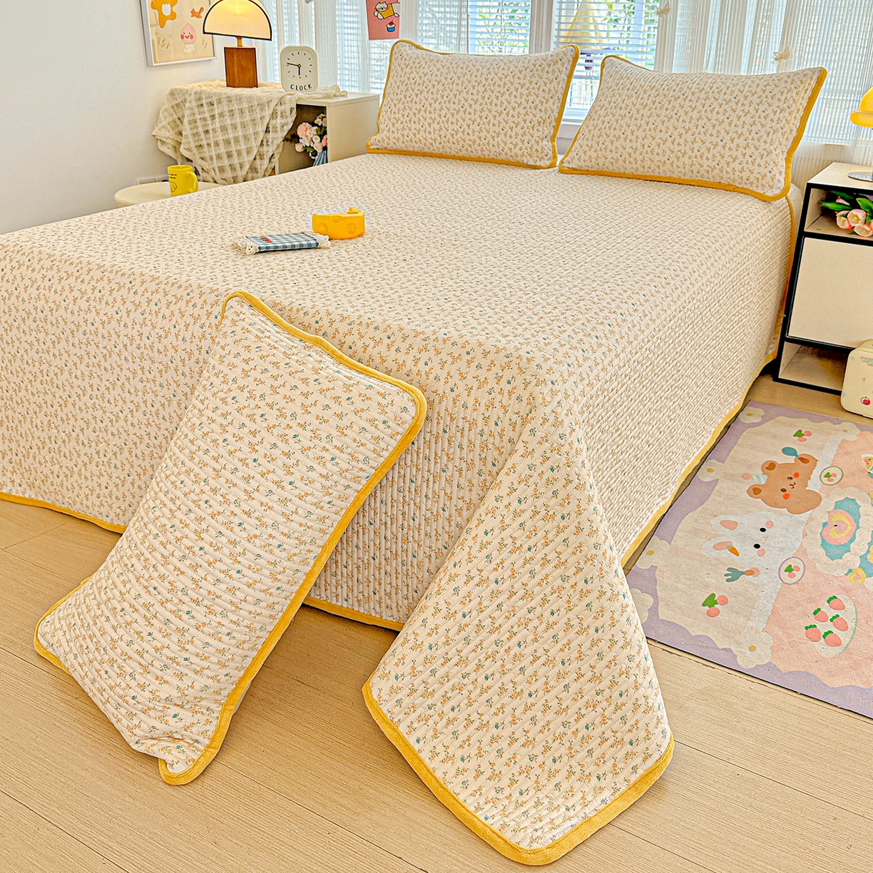 91家纺网 家纺一手货源 找家纺 恒尚居 2025新款全棉牛奶绒床盖四季可用纯棉夹棉床单床褥垫三件套-秋冬款系列一 悦色【A纯棉-B牛奶绒】