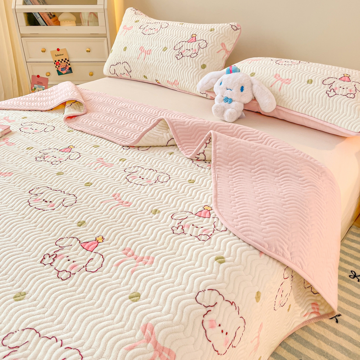 酱子 2025新款牛奶绒印花床盖四季通用 床盖-蝴蝶结狗