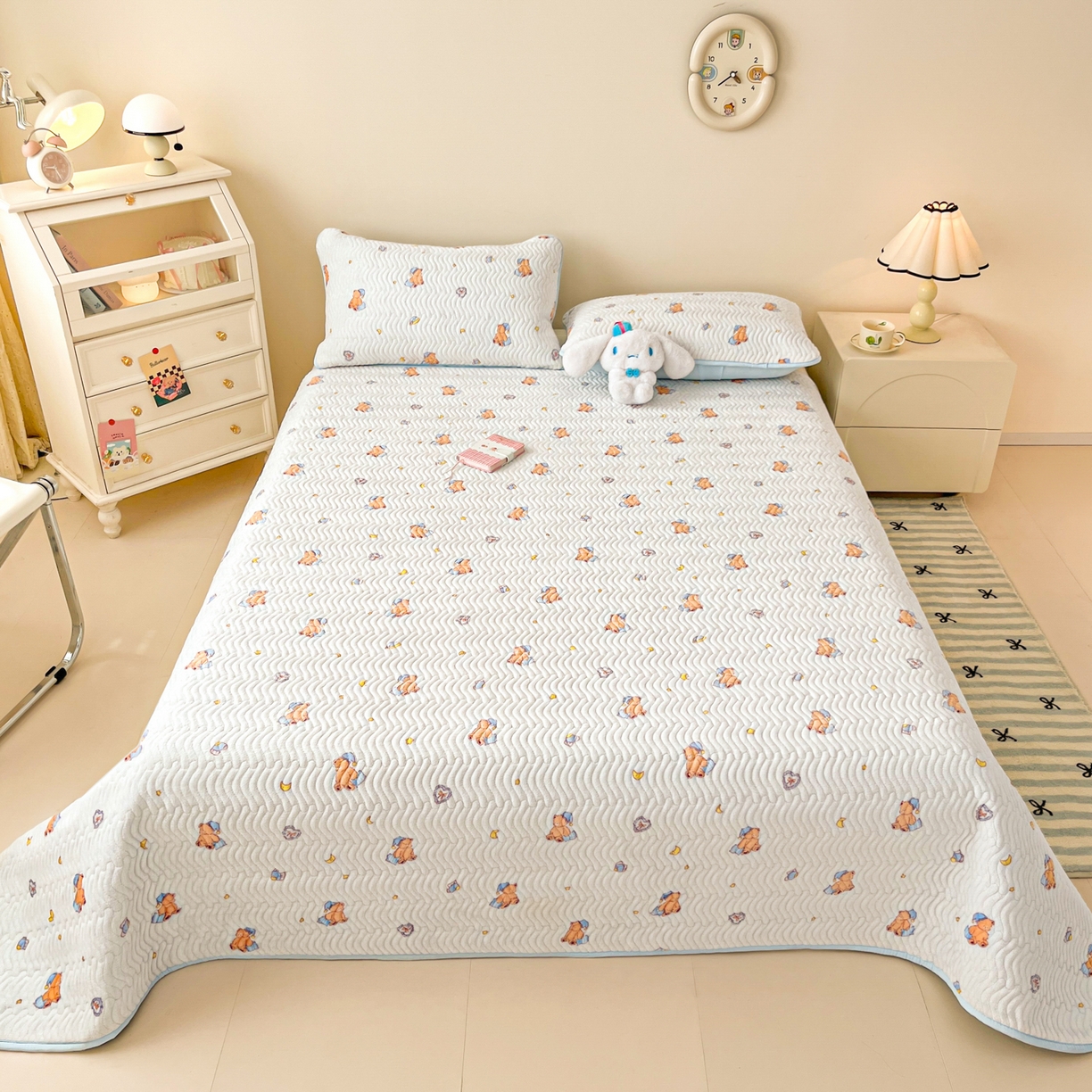 91家纺网 家纺一手货源 找家纺 酱子 2025新款牛奶绒印花床盖四季通用 床盖-暖熊星芒