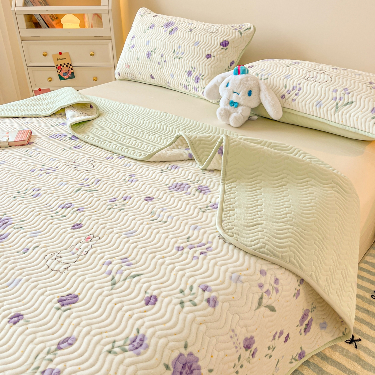 酱子 2025新款牛奶绒印花床盖四季通用 床盖-兔眠花笺