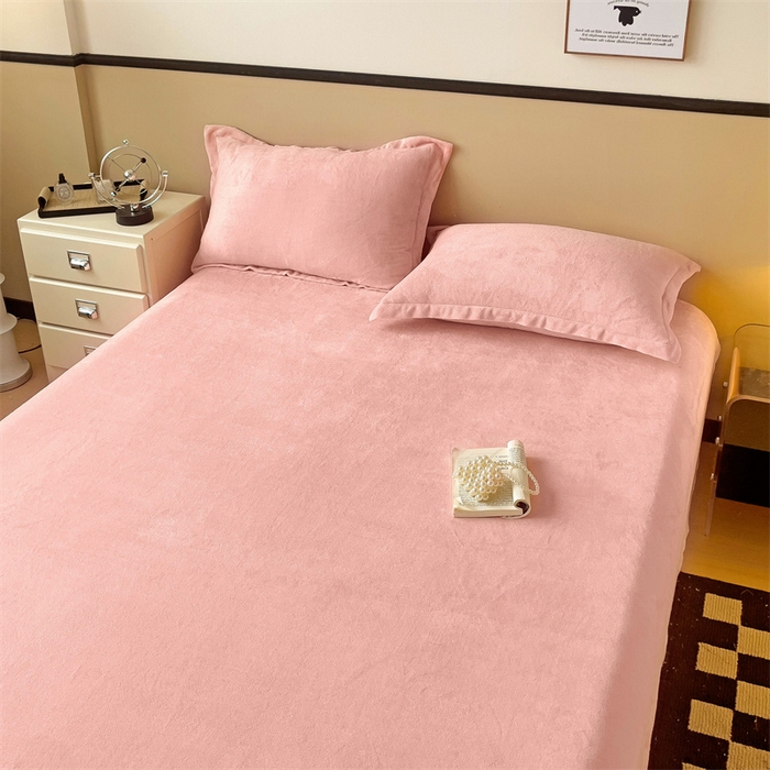 91家纺网 家纺一手货源 找家纺 名兮家居 2025新款高克重加厚纯色牛奶绒床笠床单 素色-浅粉
