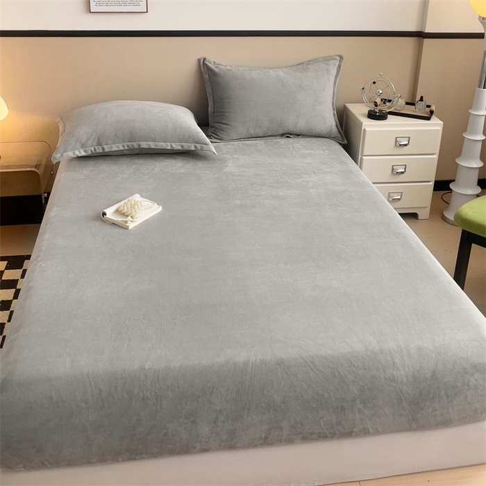 91家纺网 家纺一手货源 找家纺 名兮家居 2025新款高克重加厚纯色牛奶绒床笠床单 素色-绅士灰