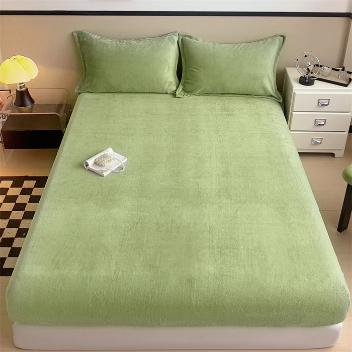 91家纺网 家纺一手货源 找家纺 名兮家居 2025新款高克重加厚纯色牛奶绒床笠床单 素色-果绿
