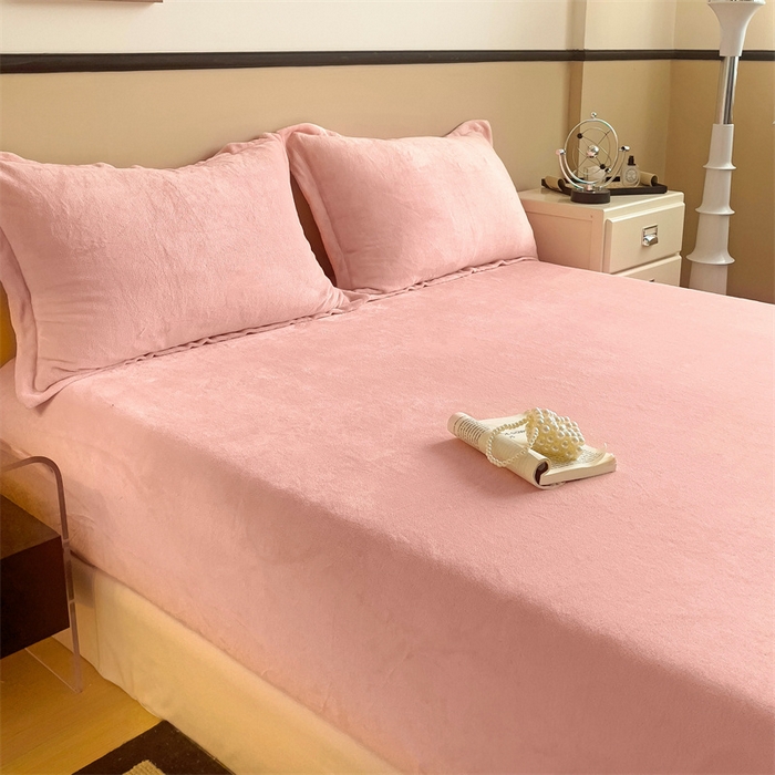 91家纺网 家纺一手货源 找家纺 名兮家居 2025新款高克重加厚纯色牛奶绒床笠床单 素色-浅粉
