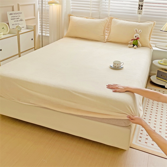 名兮家居 2025新款高克重加厚纯色牛奶绒床笠床单 素色-米白