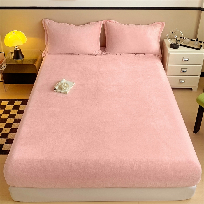 91家纺网 家纺一手货源 找家纺 名兮家居 2025新款高克重加厚纯色牛奶绒床笠床单 素色-浅粉