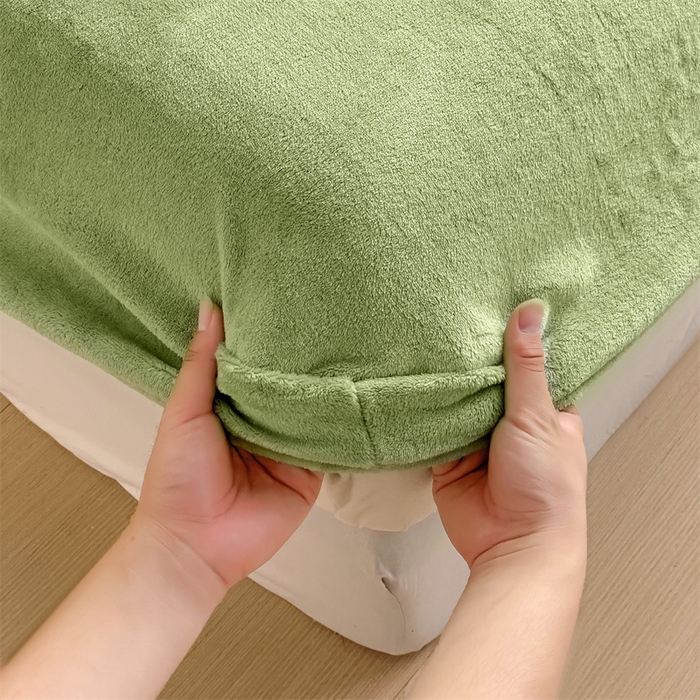 91家纺网 家纺一手货源 找家纺 名兮家居 2025新款高克重加厚纯色牛奶绒床笠床单 素色-果绿
